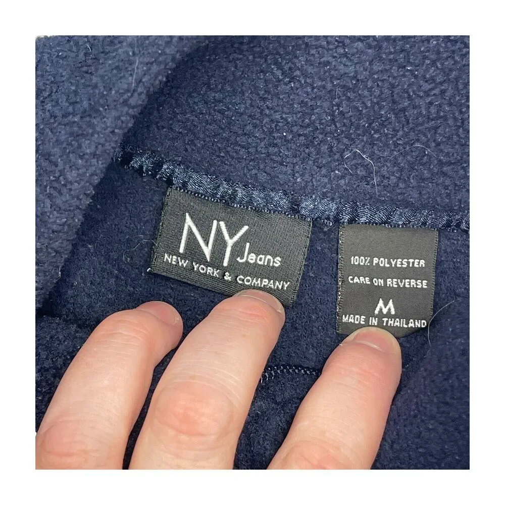 NY Jeans New York & Company Fleece Jacket Men's Medium Navy Blue 100% Polyester - Picture 2 of 6